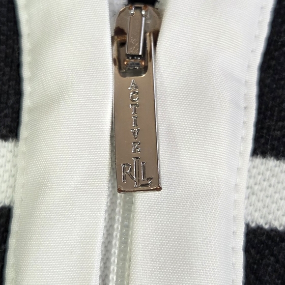 Lauren Ralph Lauren Black and White Striped Women's Polo 1/4 Zip Tee Size L - Picture 4 of 5